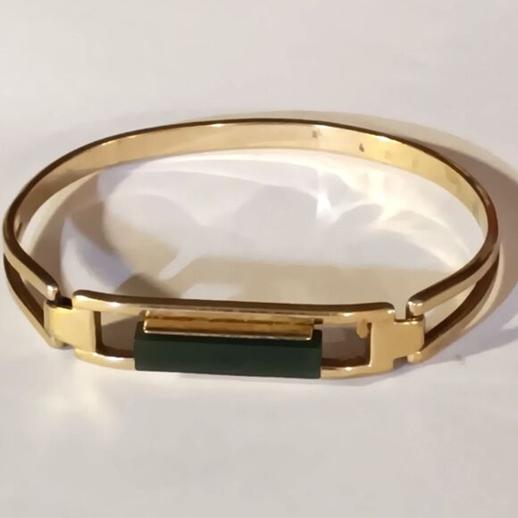 Avon Jewelry - Vintage Avon 1970s Treasured Jade Art Deco Revival Nephrite Cuff Bracelet